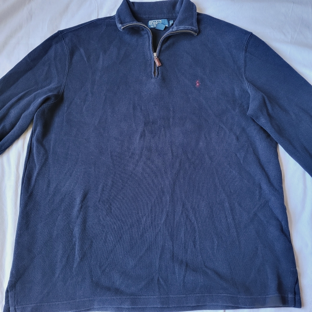 Polo Ralph Lauren High V Neck Zip Up Pop Over Pull Over Size XL Preppy Old Money
